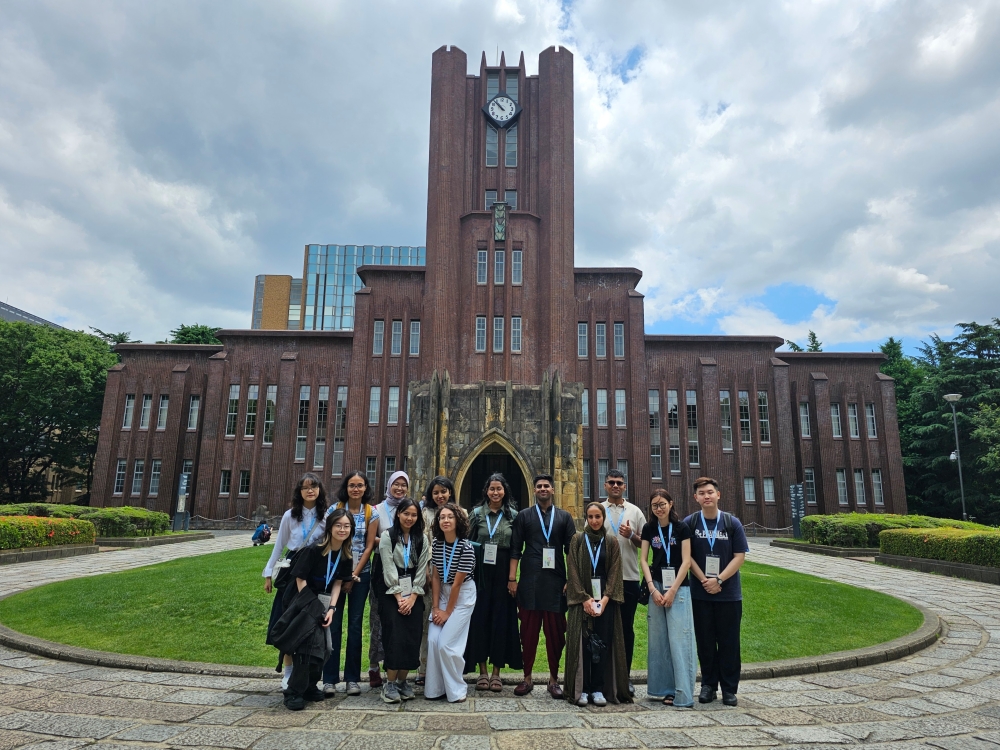 Group photo in front of Yasuda Auditorium