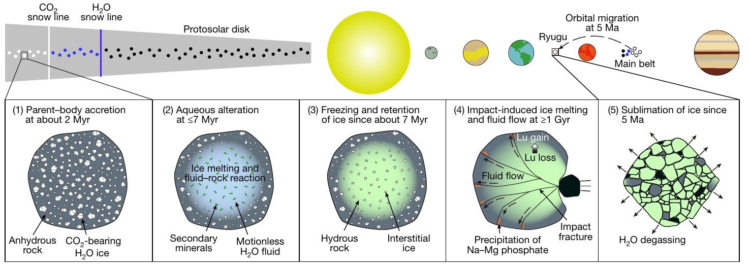 Diagram showing evolution of Ryugu